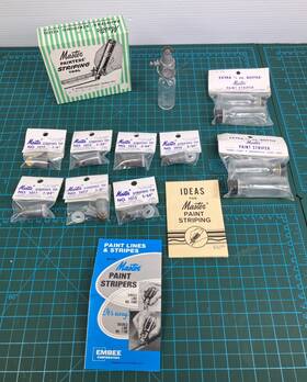Embee 1080 Vtg Master Paint Striper Kit Usa Striping Tool W Tips Bottles Manuals Nos