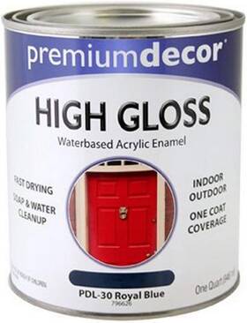 Premium Decor 042909006288 High Gloss Waterbased Acrylic Enamel Pdl-30 Royal Blue 1 Qt